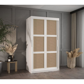 Rena I Sliding Door Wardrobe (H2000mm W1000mm D620mm) with Hanging Rails and Shelves - White Matt