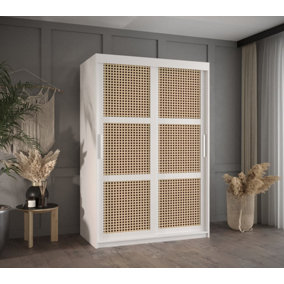 Rena I Sliding Door Wardrobe (H2000mm W1200mm D620mm) with hanging rails and shelves - White Matt