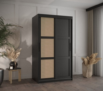 Rena II: Sliding Door Wardrobe with Panelling and Viennese Braid Pattern (H2000mm W1000mm D620mm) - Black Matt