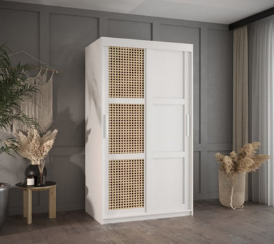 Rena II: Sliding Door Wardrobe with Panelling and Viennese Braid Pattern (H2000mm W1000mm D620mm) - White Matt