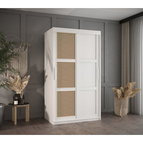 Rena II: Sliding Door Wardrobe with Panelling and Viennese Braid Pattern (H2000mm W1000mm D620mm) - White Matt