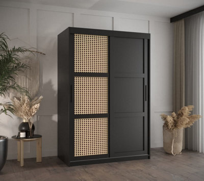 Rena II: Sliding Door Wardrobe with Panelling and Viennese Braid Pattern (H2000mm W1200mm D620mm) - Black Matt