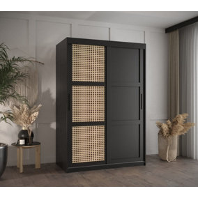 Rena II: Sliding Door Wardrobe with Panelling and Viennese Braid Pattern (H2000mm W1200mm D620mm) - Black Matt