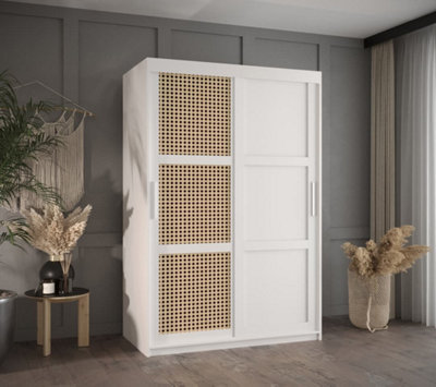 Rena II: Sliding Door Wardrobe with Panelling and Viennese Braid Pattern (H2000mm W1200mm D620mm) - White Matt