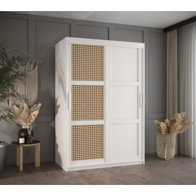 Rena II: Sliding Door Wardrobe with Panelling and Viennese Braid Pattern (H2000mm W1200mm D620mm) - White Matt