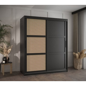 Rena II: Sliding Door Wardrobe with Panelling and Viennese Braid Pattern (H2000mm W1500mm D620mm) - Black Matt