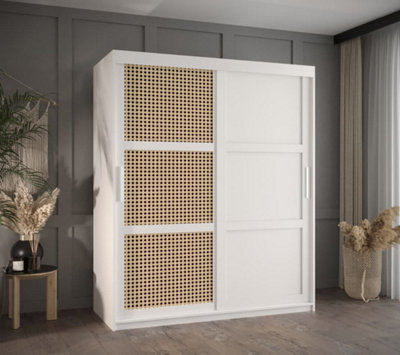 Rena II: Sliding Door Wardrobe with Panelling and Viennese Braid Pattern (H2000mm W1500mm D620mm) - White Matt