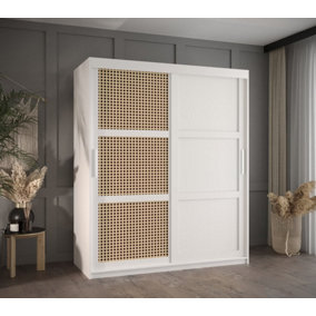 Rena II: Sliding Door Wardrobe with Panelling and Viennese Braid Pattern (H2000mm W1500mm D620mm) - White Matt