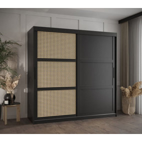 Rena II: Sliding Door Wardrobe with Panelling and Viennese Braid Pattern (H2000mm W1800mm D620mm) - Black Matt