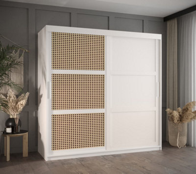 Rena II: Sliding Door Wardrobe with Panelling and Viennese Braid Pattern (H2000mm W1800mm D620mm) - White Matt