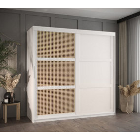 Rena II: Sliding Door Wardrobe with Panelling and Viennese Braid Pattern (H2000mm W1800mm D620mm) - White Matt