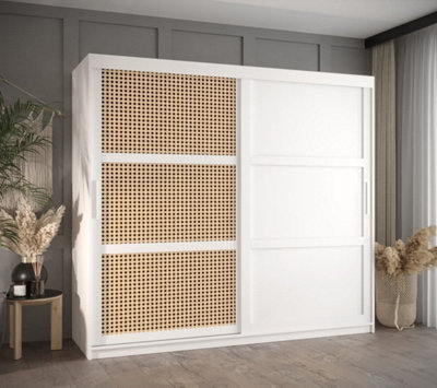 Rena II: Sliding Door Wardrobe with Panelling and Viennese Braid Pattern (H2000mm W2000mm D620mm) - White Matt