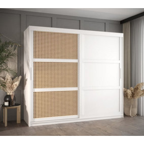 Rena II: Sliding Door Wardrobe with Panelling and Viennese Braid Pattern (H2000mm W2000mm D620mm) - White Matt