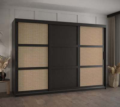 Rena II: Sliding Door Wardrobe with Panelling and Viennese Braid Pattern (H2000mm W2500mm D620mm) - Black Matt