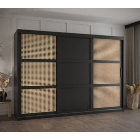 Rena II: Sliding Door Wardrobe with Panelling and Viennese Braid Pattern (H2000mm W2500mm D620mm) - Black Matt