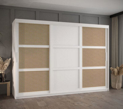 Rena II: Sliding Door Wardrobe with Panelling and Viennese Braid Pattern (H2000mm W2500mm D620mm) - White Matt