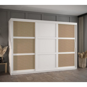 Rena II: Sliding Door Wardrobe with Panelling and Viennese Braid Pattern (H2000mm W2500mm D620mm) - White Matt