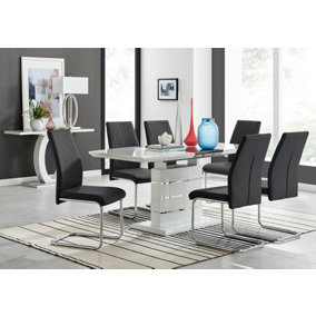 Renato 120cm High Gloss Extending Dining Table and 6 Black Lorenzo Chairs