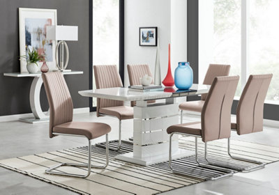 Renato 120cm High Gloss Extending Dining Table and 6 Cappuccino Lorenzo Chairs
