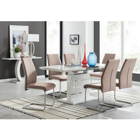 Renato 120cm High Gloss Extending Dining Table and 6 Cappuccino Lorenzo Chairs