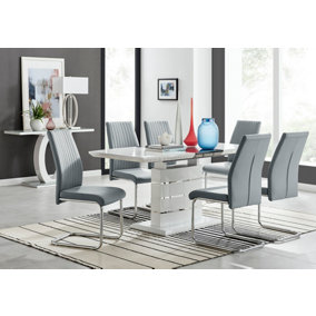 Renato 120cm High Gloss Extending Dining Table and 6 Grey Lorenzo Chairs