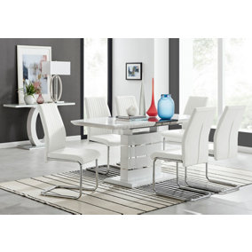 Renato 120cm High Gloss Extending Dining Table and 6 White Lorenzo Chairs