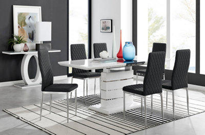 Renato 6 Extending Table And 8 Black Milan Chairs