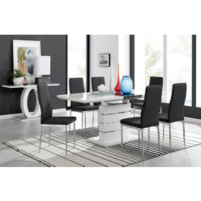 Renato 6 Extending Table And 8 Black Milan Chairs