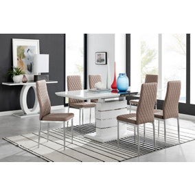 Renato 6 Extending Table And 8 Cappuccino Beige Milan Chairs