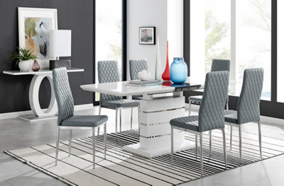 Renato 6 Extending Table And 8 Elephant Grey Milan Chairs