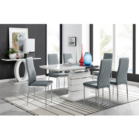 Renato 6 Extending Table And 8 Elephant Grey Milan Chairs
