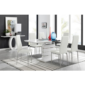Renato 6 Extending Table And 8 White Milan Chairs