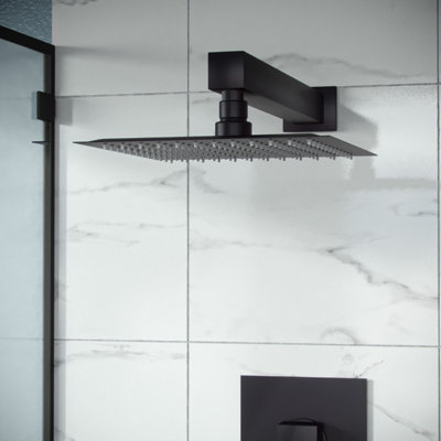Rennes Concealed Thermostatic Overhead 250mm Square Rainfall Shower Mixer Set Matte Black - 4