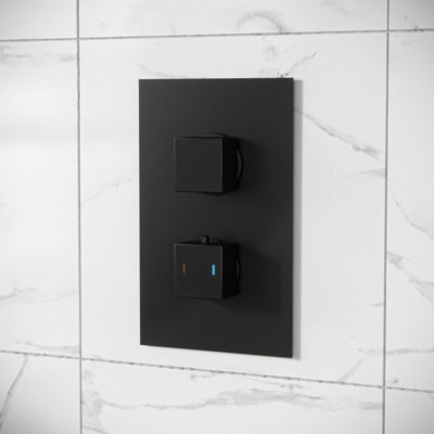 Rennes Concealed Thermostatic Overhead 250mm Square Rainfall Shower Mixer Set Matte Black - 5