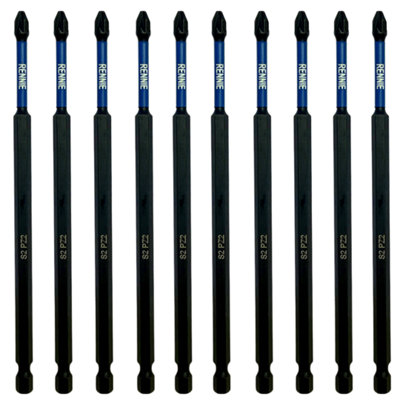 Rennie Tools 10 Pack PZ2 x 150mm Long Magnetic Impact Driver Screwdriver Bits Set Pozidriv Pozi 2 DIY at B Q