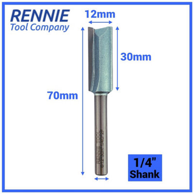 Rennie Tools - 12mm Cutting Diameter x 30mm Flute x 1/4" Shank TCT Tipped 2 Flute Straight Router Cutter Bit. 12mm Router Bit