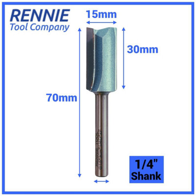 Rennie Tools - 15mm Cutting Diameter x 30mm Flute x 1/4" Shank TCT Tipped 2 Flute Straight Router Cutter Bit. 15mm Router Bit