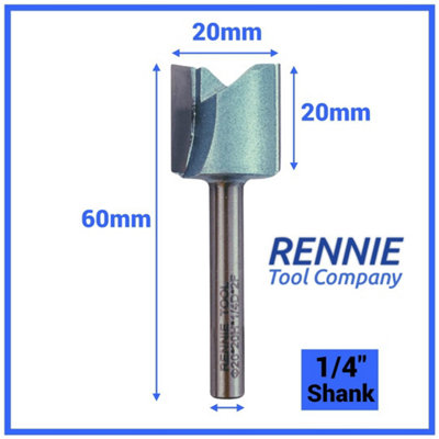 Rennie Tools - 20mm Cutting Diameter x 20mm Flute x 1/4" Shank TCT Tipped 2 Flute Straight Router Cutter Bit. 20mm Router Bit