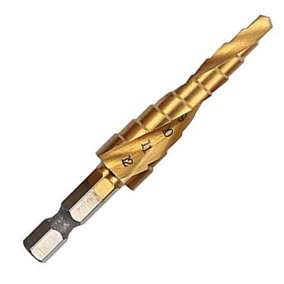 Rennie Tools 3-12mm HSS Spiral Flute Step Drill Bit Titanium (TiN) Coated Cone / Hole Cutter For Steel, Plastics & Wood