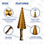 Rennie Tools 3 Piece HSS Step Drill Bit Set + Storage Pouch / 3-12mm 4-12mm 4-20mm / Titanium (TiN) Coated Cone Hole Cutter
