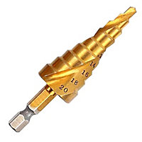 Rennie Tools 4-20mm HSS Spiral Flute Step Drill Bit Titanium (TiN) Coated Cone / Hole Cutter For Steel, Plastics & Wood