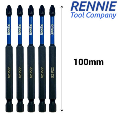 Rennie Tools 5 Pack PZ2 x 100mm Long Magnetic Impact Driver Screwdriver ...