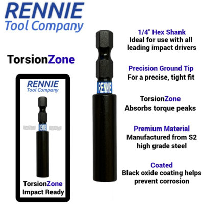 Rennie Tools 51 Pack PZ2 x 25mm Long Impact Driver Screwdriver Bits Set ...