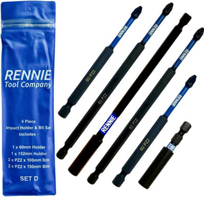 Rennie Tools 6 Piece Extra Long PZ2 Magnetic Impact Screwdriver Bits ...