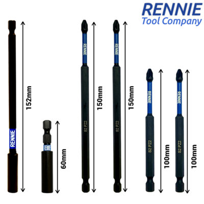 Rennie Tools PH2 Schlagschrauber-Bits 150 Mm – Magnetisch, Kreuzschlitz, 10-teilig