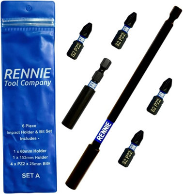 Rennie Tools 6 Piece PZ2 x 25mm Impact Screwdriver Bits Set Pozidriv ...