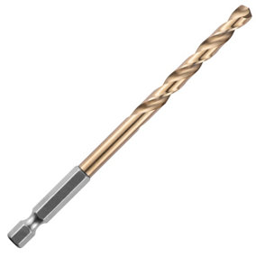 Rennie Tools - 6mm Hex Shank HSS Gold Cobalt Jobber Drill Bit For Stainless Steel, Hard Metals, Aluminium, Cast Iron, Copper