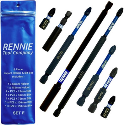 Rennie Tools 8 Piece Extra Long PZ2 Magnetic Impact Screwdriver