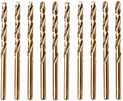 Rennie Tools Box of 10 x 1.1mm HSS Gold Cobalt Jobber Drill Bit Set For Stainless Steel, Hard Metals, Aluminium, Cast Iron, Copper