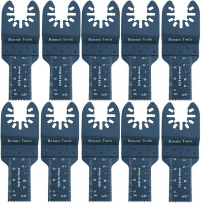 Rennie Tools Pack Of 10 x 20mm Wide Oscillating Multi Tool Blades Set For Wood & Plastic. Universal Fit Multitool Blades